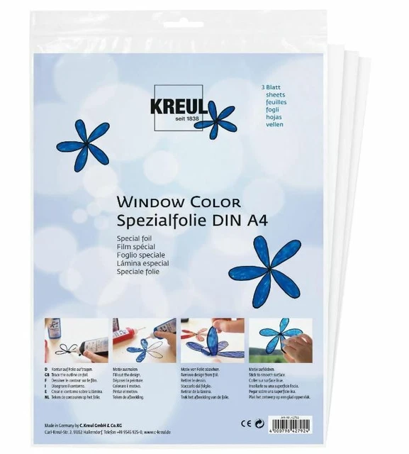 KREUL 3x Spezialfolie Hobby Line Glas Design DIN A4 Window Color Malfolie klar KREUL 3x Spezialfolie Hobby Line Glas Design DIN A4 Window Color Malfolie klar