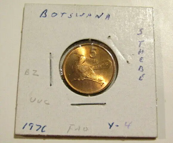 Botswana 1976 5 Thebe F.A.O. unc Bronze Coin Bird