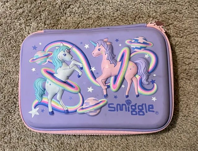 Smiggles Foldable Zippered Hard Top 3D Pencil Case Unicorns Lilac