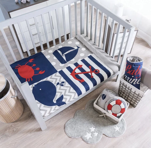 Boat Anchor Whale Sea Baby Boys Crib Bedding Set 4 Pcs 100% Cotton For Gift Boat Anchor Whale Sea Baby Boys Crib Bedding Set 4 Pcs 100% Cotton For Gift