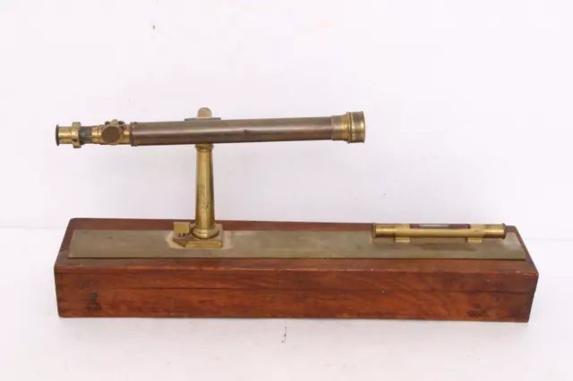 Antique Brass Nautical Tabletop Telescope Spy Glass Alidade In The Wooden Case