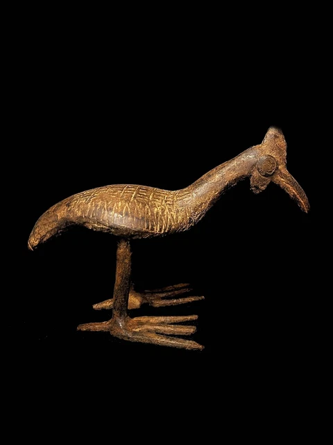 African Tribal Art Brass Carved statue tribal African , Brass Senufo Bird-4819