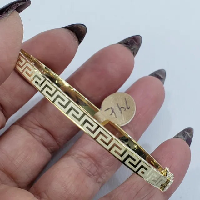Big 14k Yellow Gold bangle Cuff greek Key bracelet 2.50 inches Medium Size