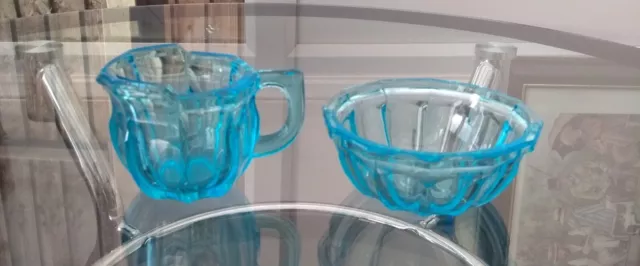 Blue Glass Milk Jug And Sugar Bowl