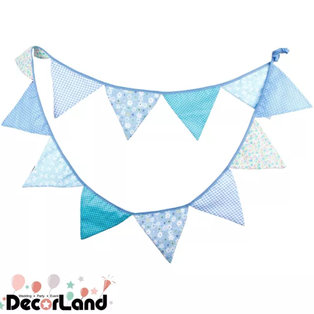 3.3M Vintage Blue Cotton Fabric Flag Bunting Baby Shower Nursing Party Decor