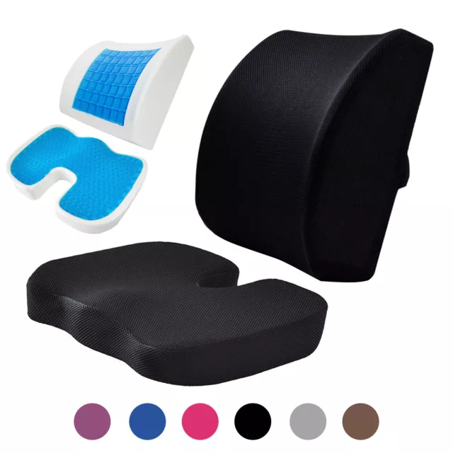Gel Memory Foam Seat Cushion Back Lumbar Support Pillow w/ Breathable Mesh Cover