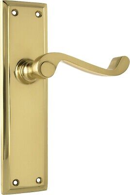 pair of polished brass milton lever door handles and backplates,200 x 50 mm
