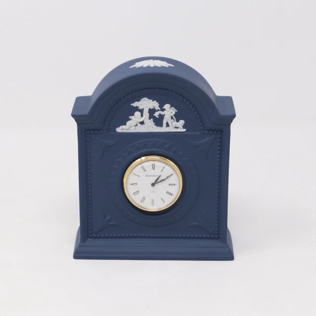 WEDGWOOD DARK BLUE Jasperware Clock English Country Mantle Miniature