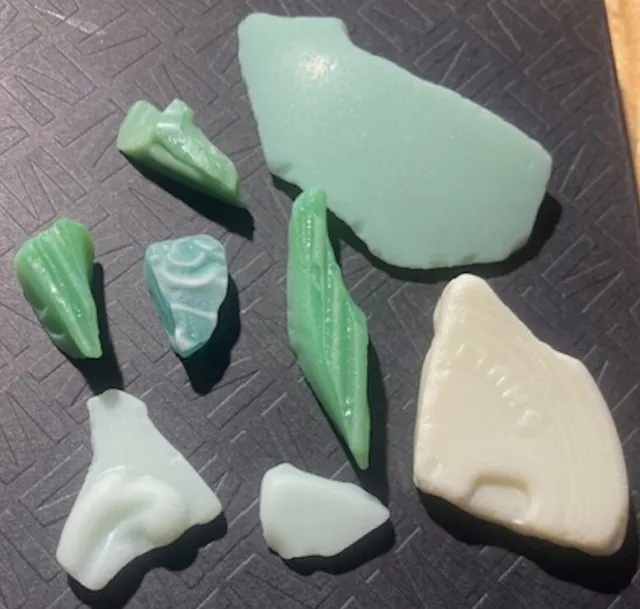 Scottish Sea Worn Milk Glass (Sea glass) in shades of jade and cream
