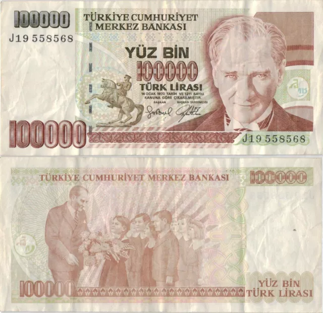 Turchia 100 000 Lire 1970 (1995) P-206 Banconota Europa Valuta #5190