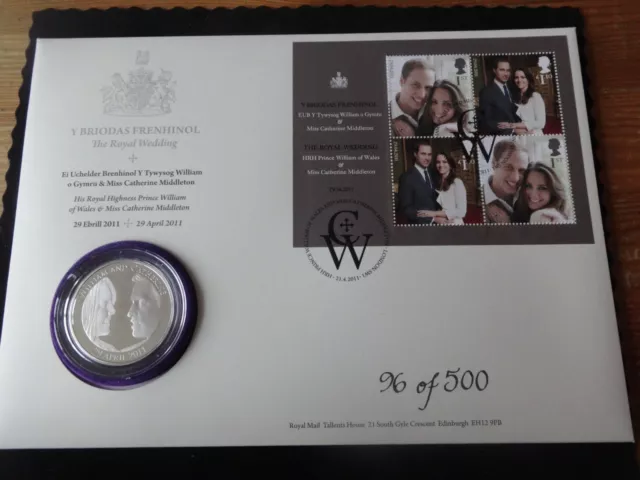 2011 Silver Proof £5 Coin Cover Royal Mint & Mail William & Kate Wedding 1/500