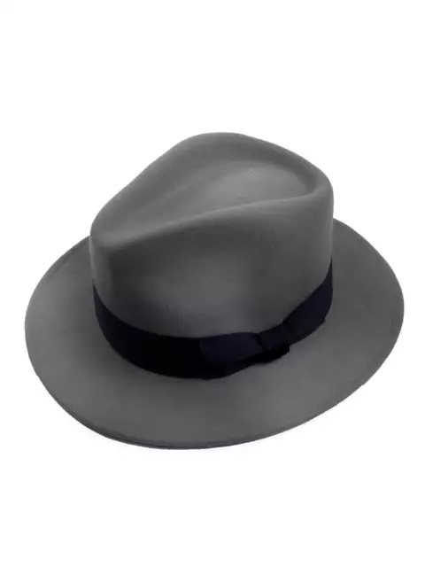 1940er Jahre Stil hellgrau reiner Wollfilz Herren Fedora Mütze große Krempe Trilby