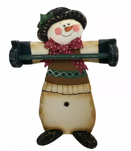Christmas Towel Holder Santa / Snowman Vintage Wood Carved Shabby Chic