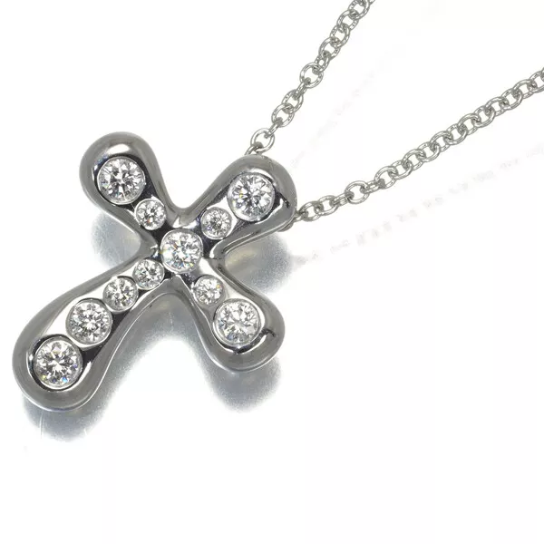 Auth Tiffany&Co. Necklace Small Cross Diamond 950 Platinum