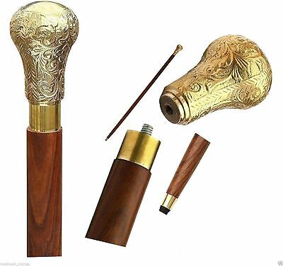 Brass Handle 37.4 Sticks in Natural Wood Elegant Walking Cane Stick Handmade New