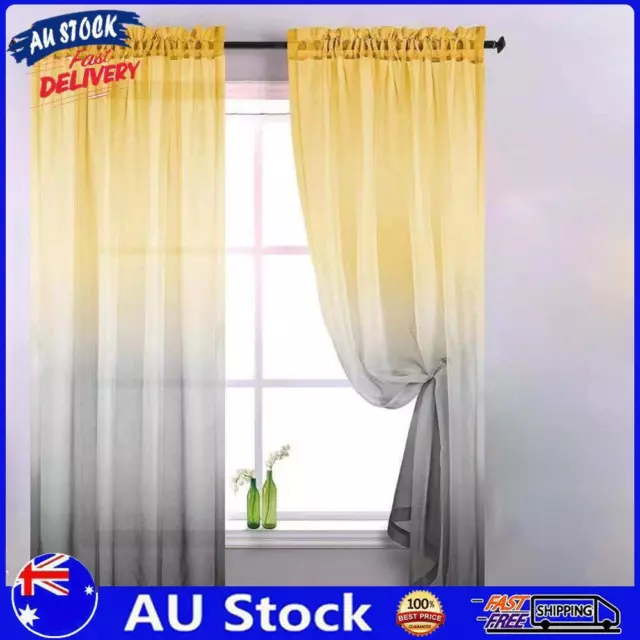 AU Gradient Window Tulle Curtains for Living Room Sheer Drapes (Yellow Grey)