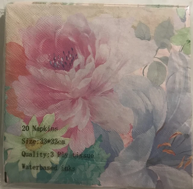 Daisy 3-laags lentebloemen tissuepapier servetten voor decoupage lunch 33cm x 33cm - pak van 20 (getrokken rozen met vlinders