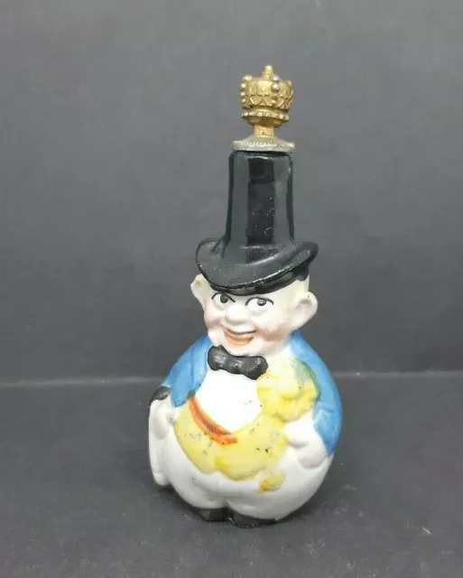 HEINZ Crown Top Porcelain Scent Bottle OTTO Man in Top Hat & Tails c1920s