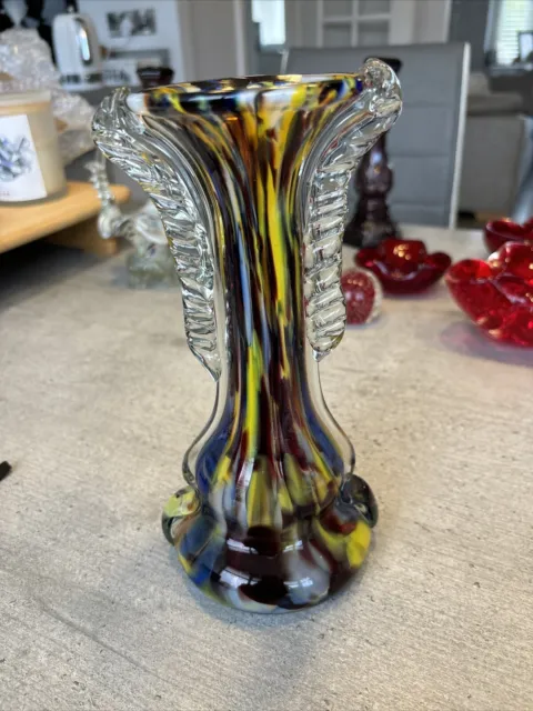 Glass Vase Multi coloured Retro Vintage Approx 9” Tall Art Deco