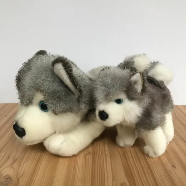 Keel Toys Husky Dog and Puppy Pair Soft Toy Plush Medium & Small 30cm/15cm