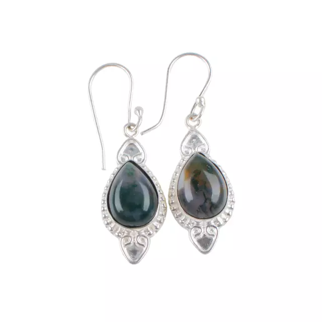 Moss Agate Gemstone 925 Sterling Silver Stylish Jewelry Earrings For Wedding