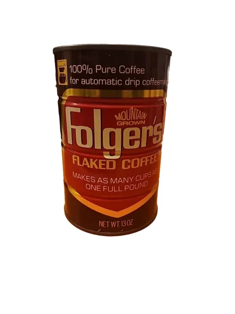 Vtg Coffee Can Folgers RARE 26oz Flaked Coffee Tin Can w Lid. Great Condition.