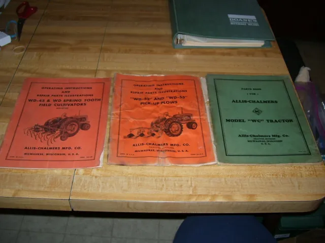 Lot of 3 Vintage Allis Chalmers Tractor Manuals Including 1934 WC Parts Book