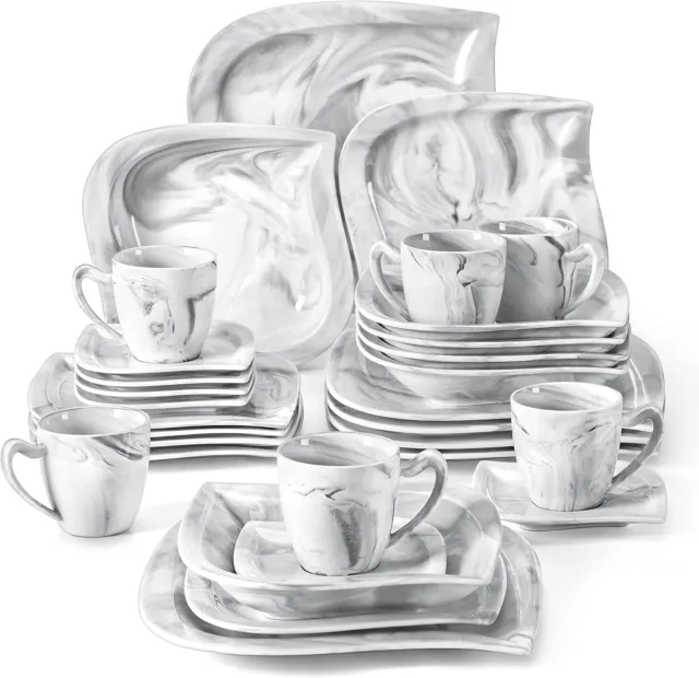 Malacasa Elvira 30-Piece Dinner Set Service for 6 Porcelain Marble Grey