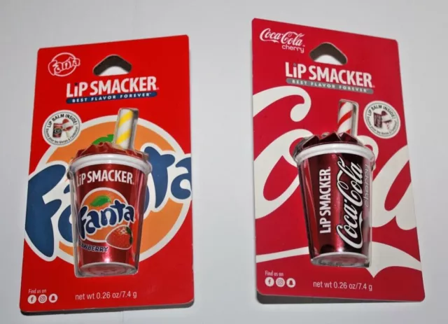 Lip Smacker Fanta Strawberry + Coca Cola Cherry Cup Lip Balm Lot Of 2 In Box