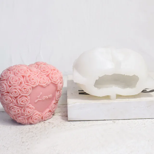 3D Heart Love Rose Flower Shape Silicone Soap Mold Chocolate Candle Mould 2