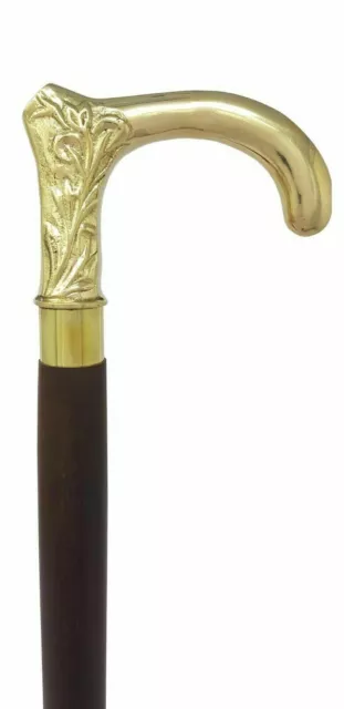 Solid Brass Victorian Head Handle Antique Style Walking Stick Wooden Shaft Cane