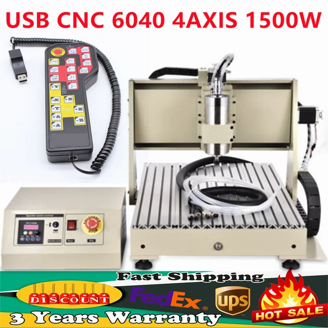 USB 4axis CNC 6040 Router Engraving Metal Drill/Milling Machine 1.5KW+Handwheel