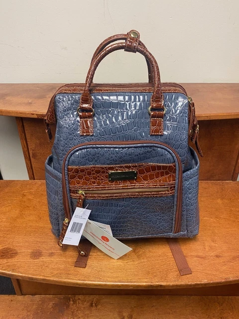 New Samantha Brown Classic Croc Backpack Bravo Blue / Camel Color