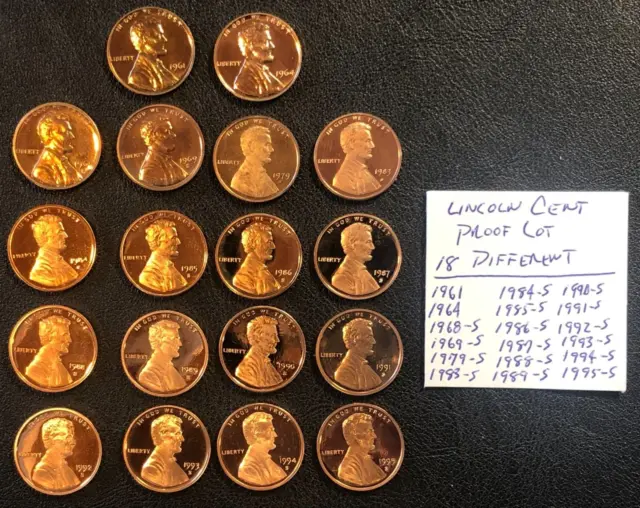 (18)x PROOF Lincoln Memorial One Cent US Penny DIFFERENT Coin Starter Set Lot