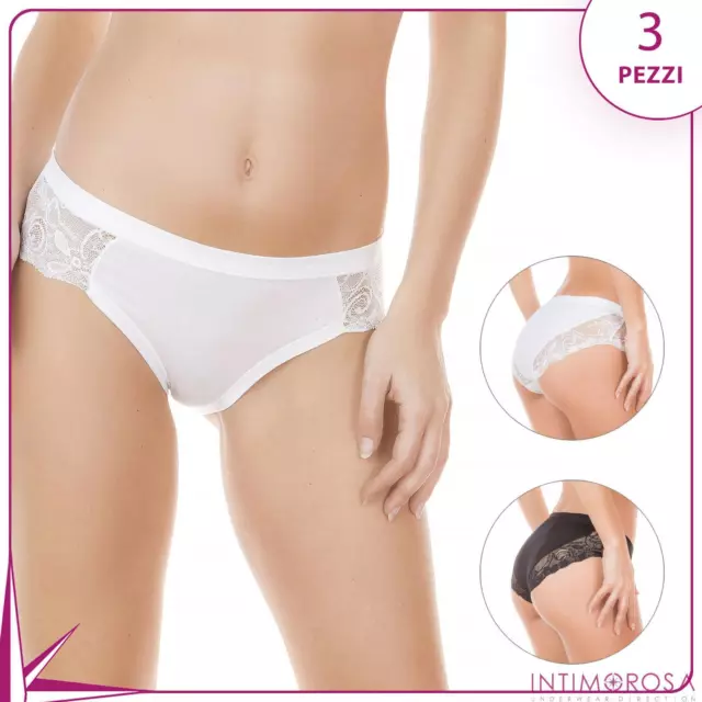 Slip donna vita bassa Jadea 520 cotone e pizzo 3 pz