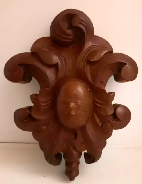 Antique Wooden Carved Scrolls Leaves Architectural Wall Hanging