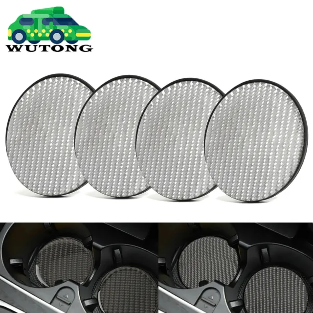 4x Silver Carbon Fiber Cup Holder Pad Water Cup Slot Non-Slip Mat Car Universal