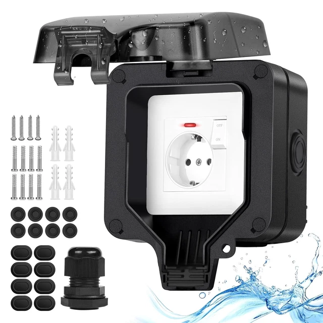 Presa Elettrica Da Giardino Impermeabile IP66 - Da Incasso 250V 16A - Grigio/Nero