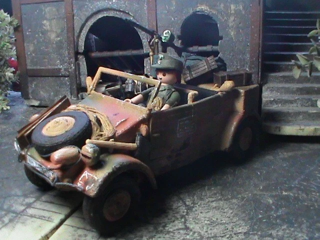 Playmobil Personnalisé - Kubelwagen + Soldat Wehrmacht - Europa 1942 - Fait Main