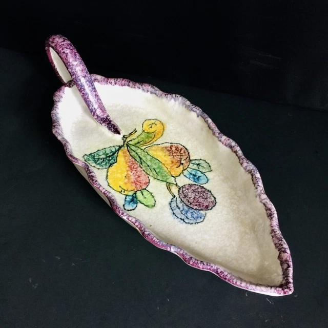 Vintage J. W. CO. Italy Majolica Nappy Dish Fruits Purple Italian Pottery MCM 2
