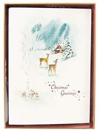 Paper Destiny Deer in Snow Christmas Note Cards (Set of 16)