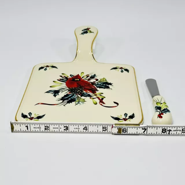 Lenox Winter Greetings Cheese Board w/Spreader 761999 Cardinal Christmas Holiday 2