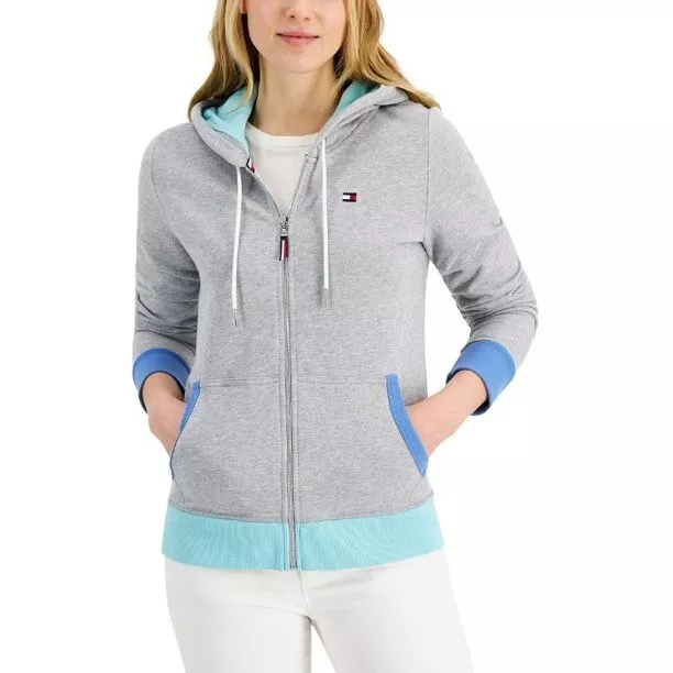 TOMMY HILFIGER Zip-Front Colorblocked Women Hoodie NWT