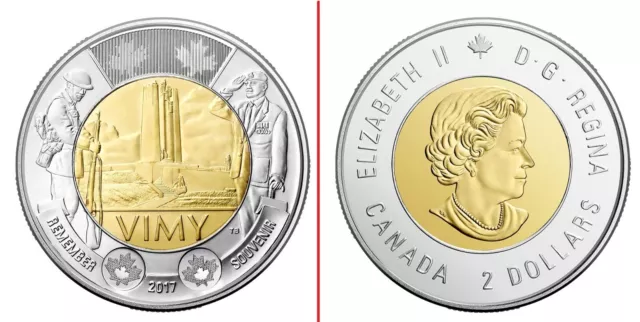 2017 2 $ BATTLE OF  VIMY RIDGE WWI CANADA Commemorative Dollar Coin 🍁 Toonie