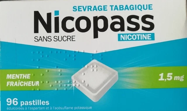 NICOPASS sans sucre Nicotine 1,5 mg Menthe Fraicheur 96 Pastilles