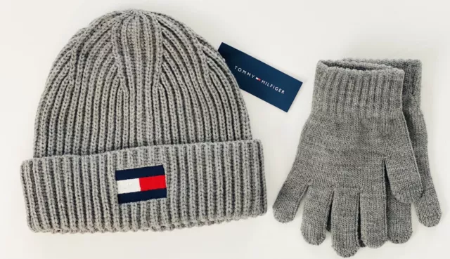 NWT, Boys Tommy Hilfiger Gray Set of 2. Beanie + Gloves. Size 4/7