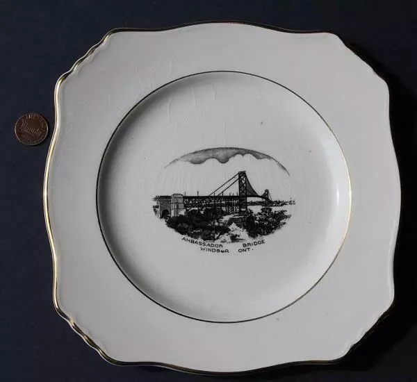1940-50s Windsor Ontario Canada Ambassador Bridge Royal Winton souvenir plate---