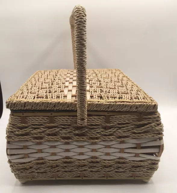 Vtg JC Penney Natural Color Wicker Sewing Basket Box Tray Made in Japan 3