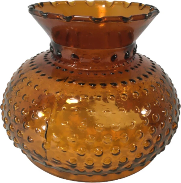 Vintage Amber Hobnail Glass Hurricane Student 7" Lamp Shade Diffuser Ruffled Top