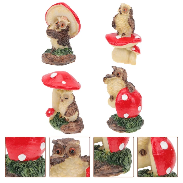4 Stücke Pilz Eule Miniatur Figuren Fee Garten Moss Landschaft DIY Terrarium